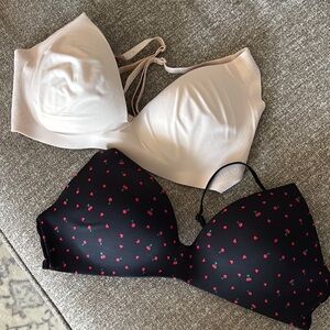 Set of Two Victoria’s Secret Bras - Black with Red Hearts and Cream